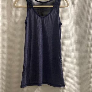 Navy Lulu top with lace back and ruching detail